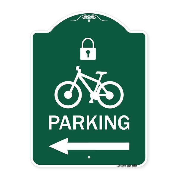 Signmission Parking W/ Lock Cycle & Left Arrow, Green & White Aluminum Sign, 18" x 24", GW-1824-23474 A-DES-GW-1824-23474 - main
